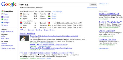 Google World Cup SERP