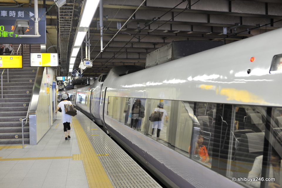 The trains in Japan always look nice and clean. Most people were already on board with bento's in hand.