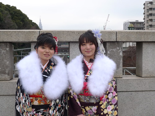Young women in kimono on COMING-OF-AGE DAY