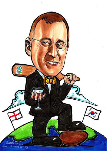 Caricature for Standard Chartered Bank cricket rugby and red wine
