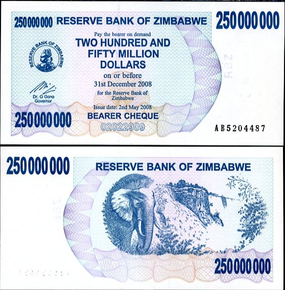 250 miliónov dolárov Zimbabwe 2.5.2008