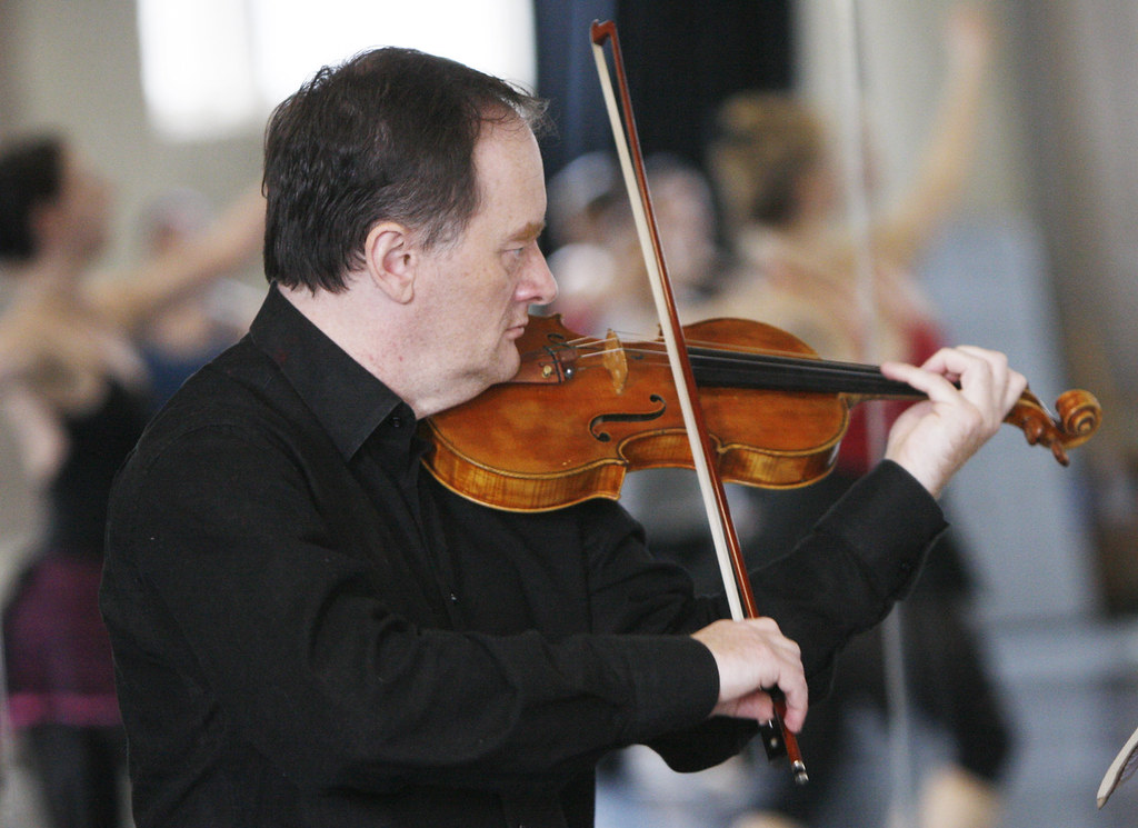 February 14, 2010 - Krzysztof Gadawski plays the violin for the dancers at a rehearsal in Smith Studio at Smith College in Northampton. 
