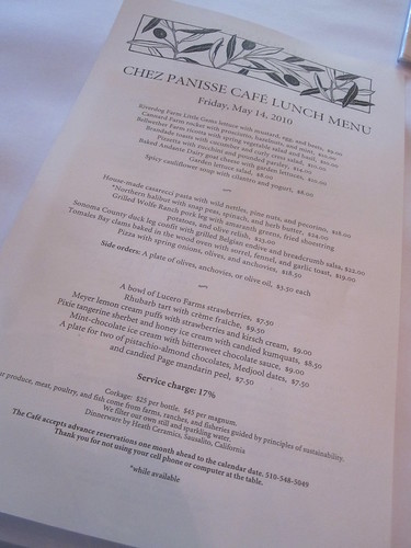 The menu at Café Chez Panisse