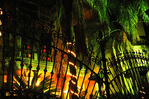 Casa de los Abanicos (House of Fans) building, all dressed up and no place  to go, colored lights, Spanish wrought iron fence, Guadalajara, Jalisco, Mexico by Wonderlane