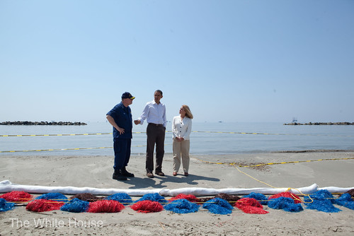 Prez Obama looks at the effect the BP oil spill has had on Fourchon Beach
