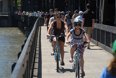 Bike traffic, Steel Bridge, sunny Saturday-3