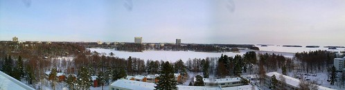 Winter aerial panorama of Otsonlahti, a.k.a "The calm between snowstorms"