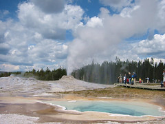 Lion Geyser with Heart Pool in the foreground.  Upper Geyser Basin.