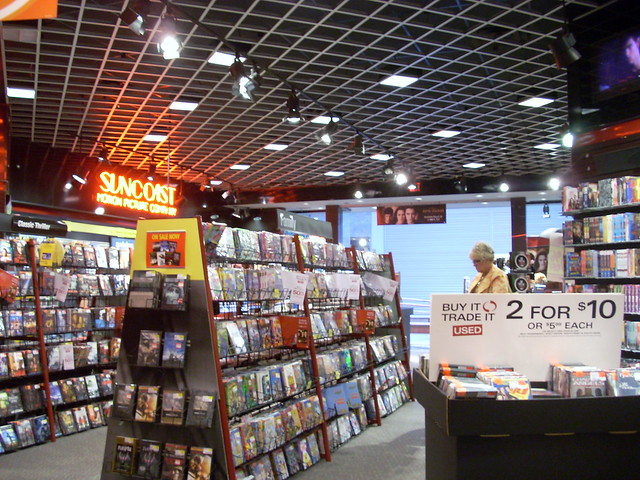 The interior of a Suncoast Motion Picture Company store in Asheville, NC, 