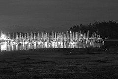 Swantown Marina, Eastbay Olympia, with Olympic Mountains and Priest Point Under Waxing Gibbous Moon