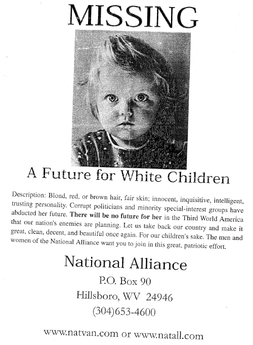 National Alliance racist poster