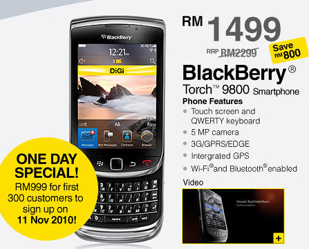 5165901292 8600c7a1aa Blackberry Torch 9800 Available At Digi Now, Priced RM900 for the first 300 customers