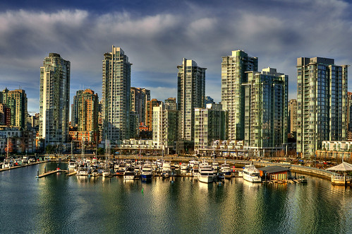 フリー画像|人工風景|建造物/建築物|街の風景|ビルディング|マリーナ|カナダ風景|バンクーバー|船舶/ボート|HDR画像|フリー素材|