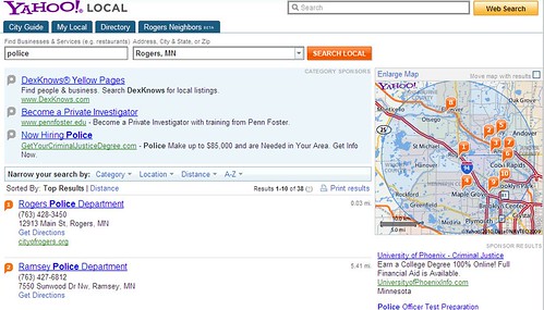 Yahoo Maps Search for Police in Rogers, MN - 03/30/10