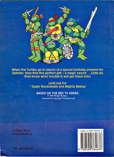  Teenage Mutant Hero Turtles Book 1 - "THE MAGIC SWORD OF NOWHERE" // back (( 1990 ))