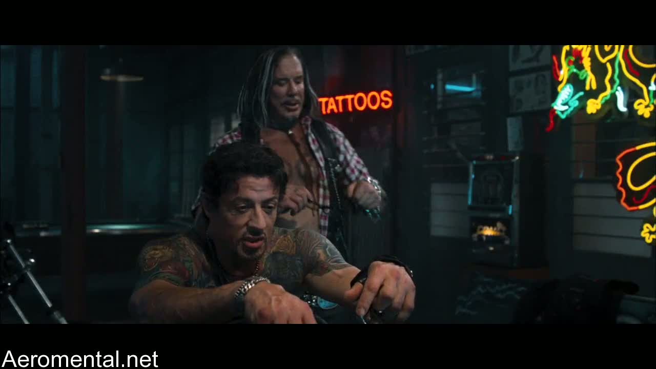 The Expendables Sylvester Stallone Mickey Rourke tattoos