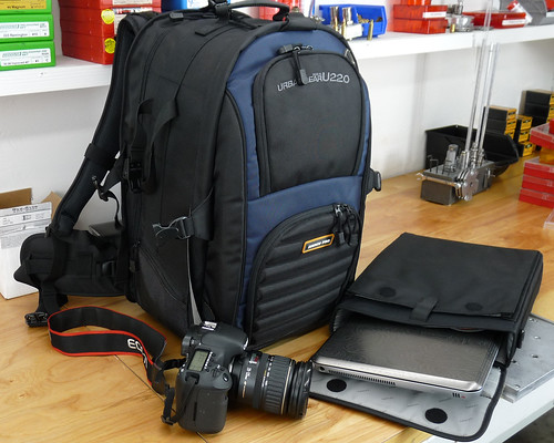 The mamoth backpack with my Canon EOS 7D and 17" laptop in sleve (fits inside backpack)