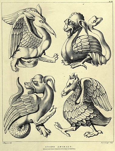 022-Animales en piedra-entrada norte de la catedral de Rouen-Gothic ornaments…1854- Augustus Pugin