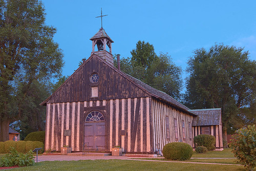 Holy Family Log Church, in Cahokia, Illinois, USA - exterior at dusk