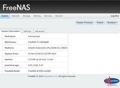 FreeNAS 0.8 pre-Beta System Page