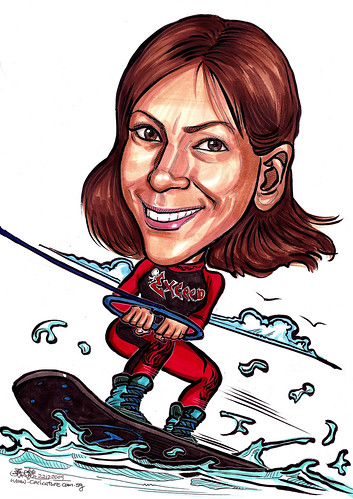 lady caricature wakeboarding A4