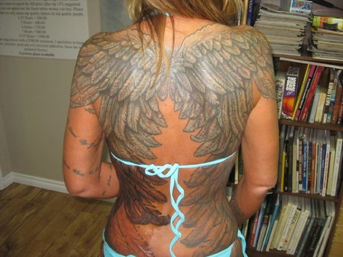 Tattered Wings Full Back Piece Tattoo
