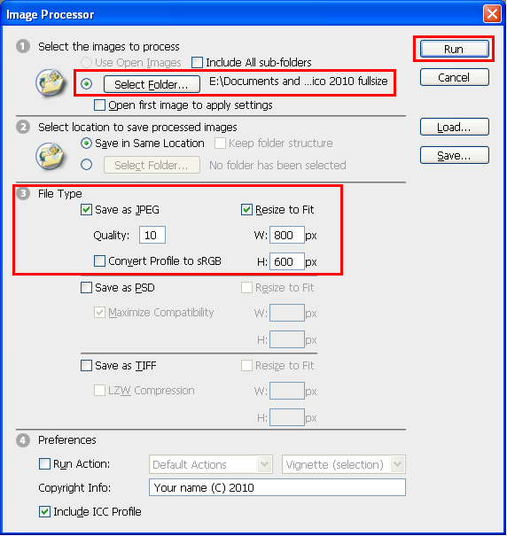 resize image photoshop cs4. Batch resize in Photoshop. Click the Select Folder button in area (1) and 