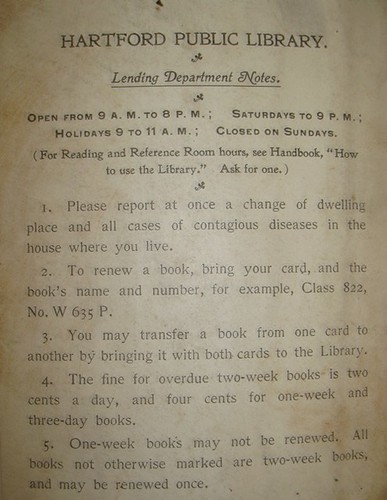 1895 Hartford Public Library Lending Department Bookplate