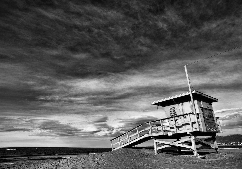 Lifeguard shack and sky