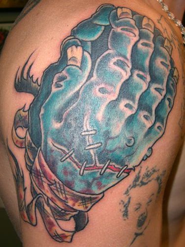  cary aldridge zombie praying hand tattoo 