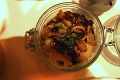 Polenta Under Glass, caramelized wild mushrooms, balsamic game sauce