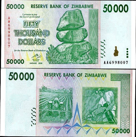 50 000 dolárov Zimbabwe 2008