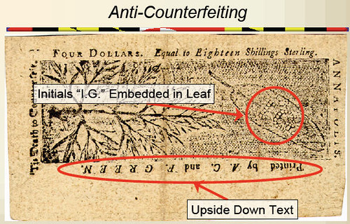 Maryland colonial currency anti-counterfeiting