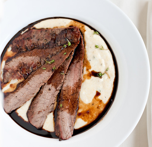 Flank Steak with Balsamic-Port Reduction and Goat Cheese Polenta