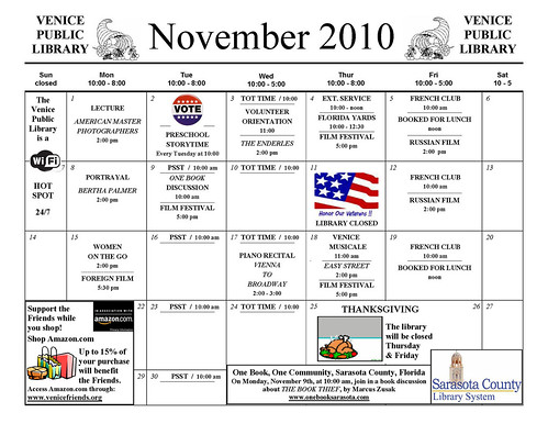 november 2010 calendar. Venice Library, November 2010