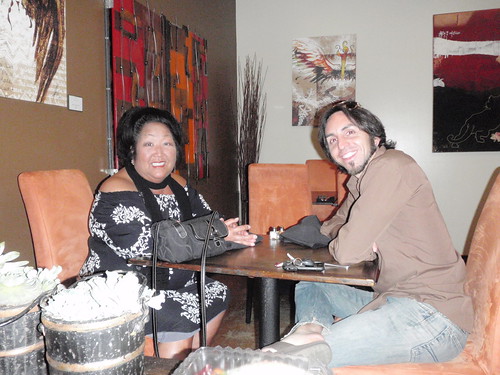 Friends Keiko and Jay catch up at a local raw vegan restaurant