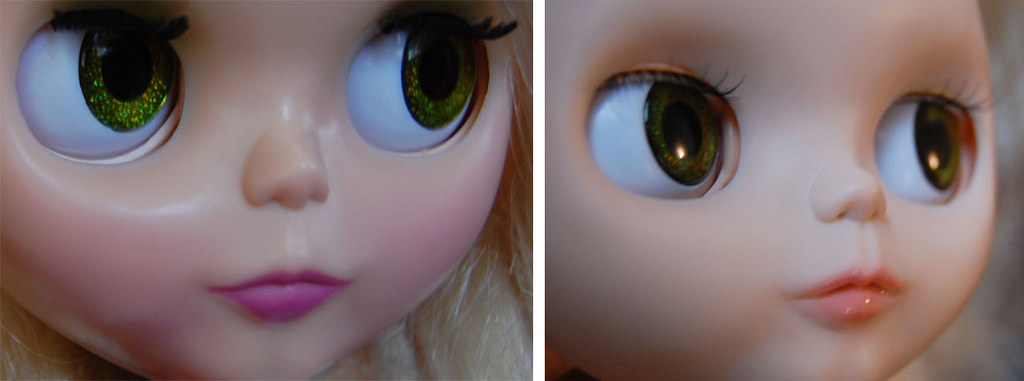 Stock nose/mouth vs New carved nose, philtrum & lips