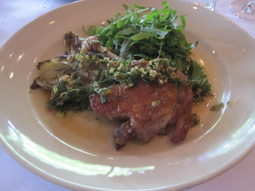 Sonoma County duck leg confit with grilled Belgian endives and breadcrumb salsa at Café Chez Panisse