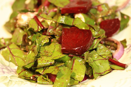 Beet greens salad with goat cheese