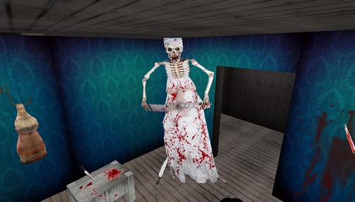 bloody skeleton on halloween maze