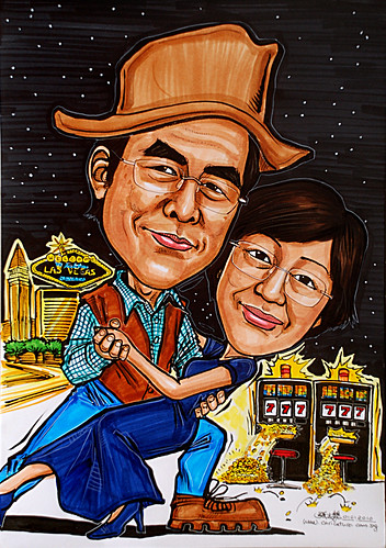 Couple dancing caricatures @ Las Vegas Casino jackpot