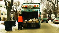 Residential trash collection on North Octavia Avenue. Chicago Illinois. January 2010,