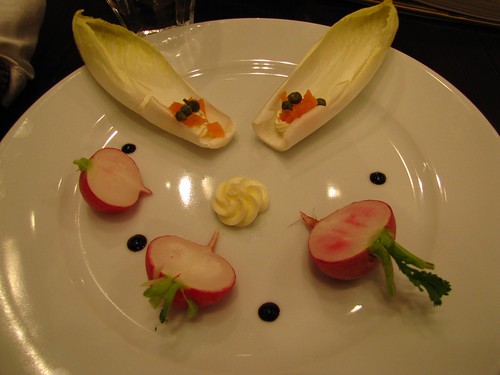 Radishes with Whipped Butter and Smoked Salmon with creme fraiche
