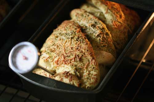 pesto bread, out of oven