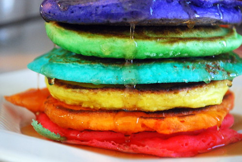 Side Shot of Rainbow Pancakes