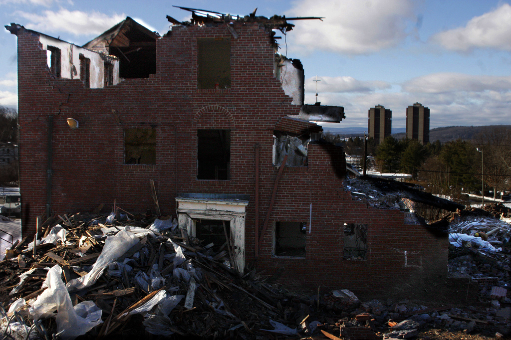 January 7, 2010 - The university apartments at UMASS off of North Pleasent St are in the process of being torn down.