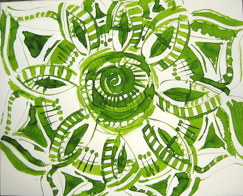 Mandala drawn with folded pen and Diamine Light Green Ink