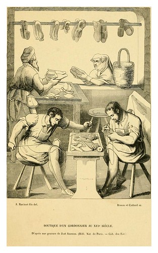 013-Negocio de un zapatero en siglo XVI-Histoire de la chaussure depuis l'antiquité-1862- Paul Lacroix y Alphonse Duchesne