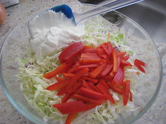red peppers in the coleslaw