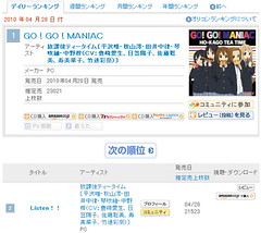 100429(2) - TVA 「K-ON！！輕音部」專屬樂團『下課後TEA TIME』的兩張單曲CD，一同空降ORICON銷售首日冠亞軍！